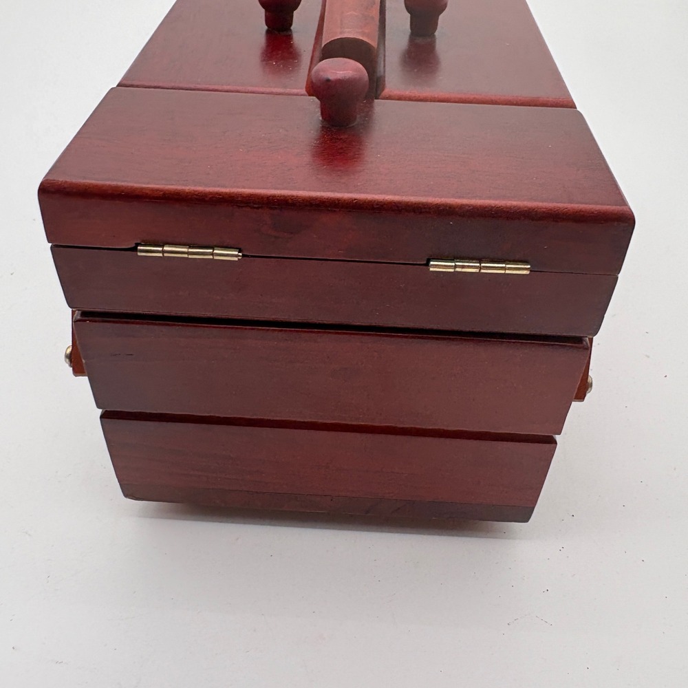 Singer Wooden Sewing Box Cantilever Accordion Jewelry Chest Cherry Finish 10.5in - Picture 8 of 10
